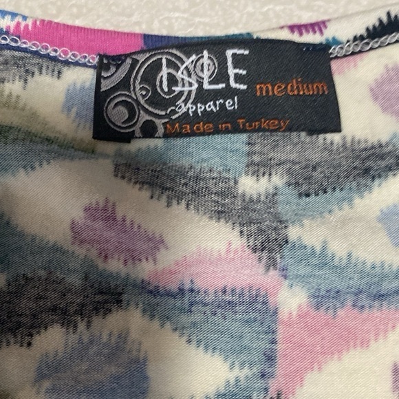 Isle Apparel vibrant colours Graphic Print ruffles Dress Sz M made in Europe - Picture 7 of 9